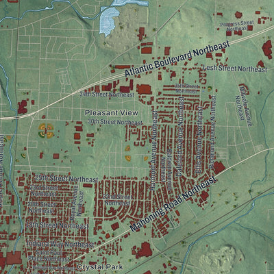 Second close-up of the map of Canton, Ohio print showing more streets and buildings