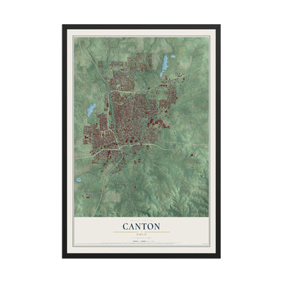 Map of Canton, Ohio, 12 x 18 inch print in a black wood frame