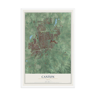 Map of Canton, Ohio, 12 x 18 inch print in a white wood frame