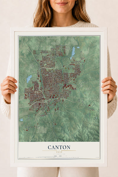 Map of Canton, Ohio, 18 x 24 inch print in a white wood frame