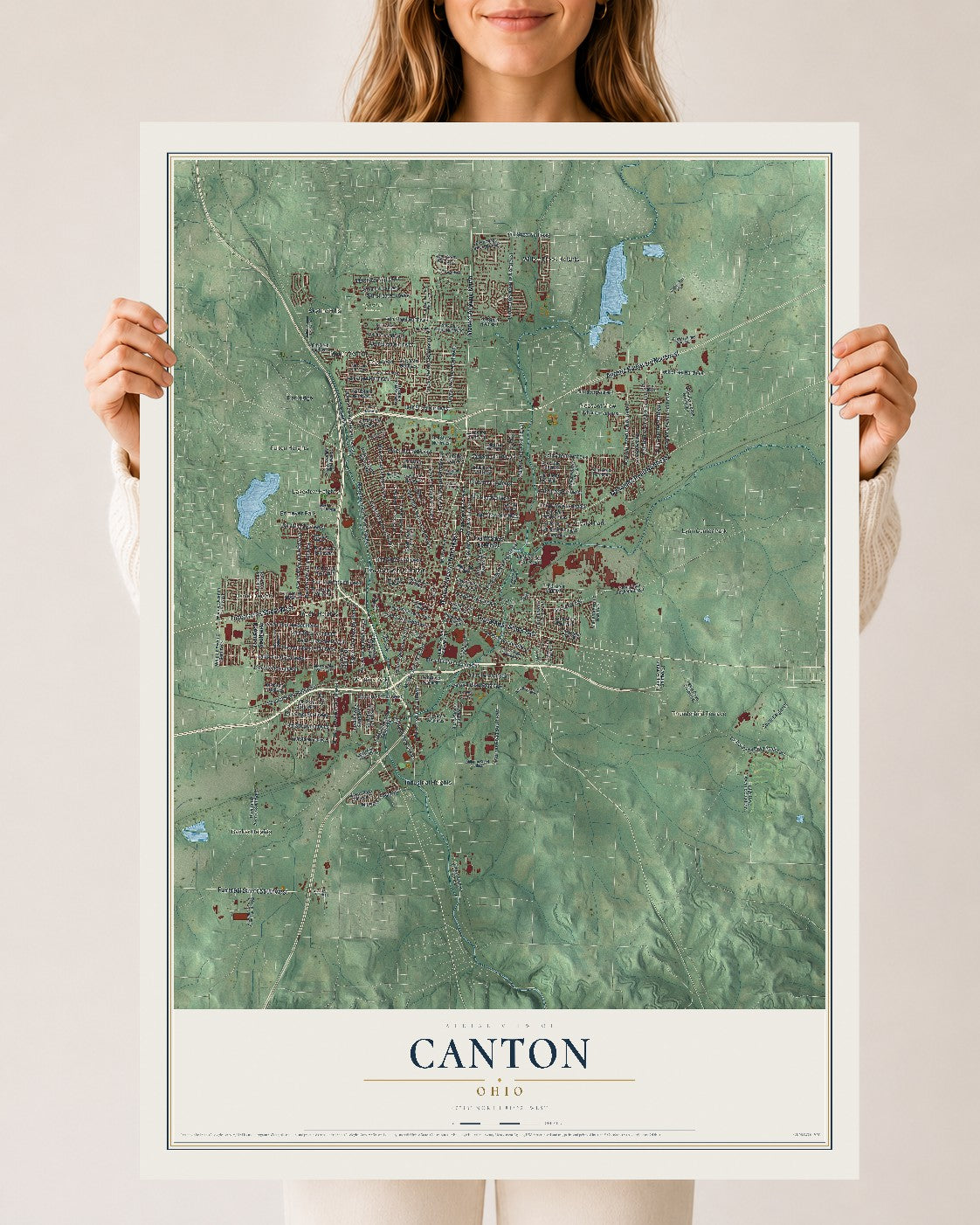 Map of Canton, Ohio, 24 x 36 inch unframed archival matte print