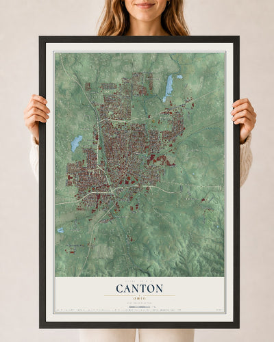 Map of Canton, Ohio, 24 x 36 inch print in a black wood frame