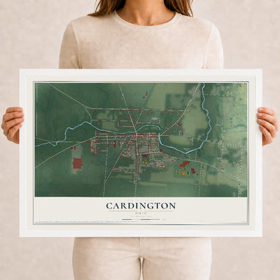 Map of Cardington, Ohio, 12 x 18 inch print in a white wood frame