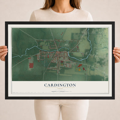 Map of Cardington, Ohio, 18 x 24 inch print in a black wood frame