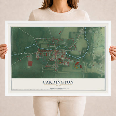 Map of Cardington, Ohio, 18 x 24 inch print in a white wood frame