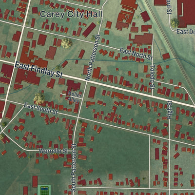 Close-up of the map of Carey, Ohio print showing street and building detail
