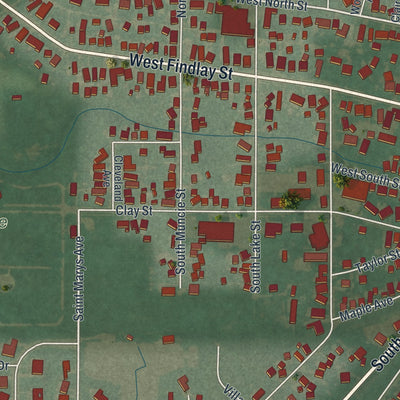 Second close-up of the map of Carey, Ohio print showing more streets and buildings