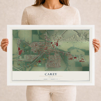 Map of Carey, Ohio, 12 x 18 inch print in a white wood frame