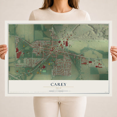 Map of Carey, Ohio, 18 x 24 inch unframed archival matte print
