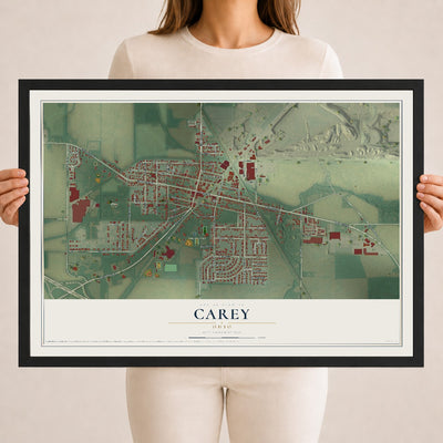 Map of Carey, Ohio, 18 x 24 inch print in a black wood frame