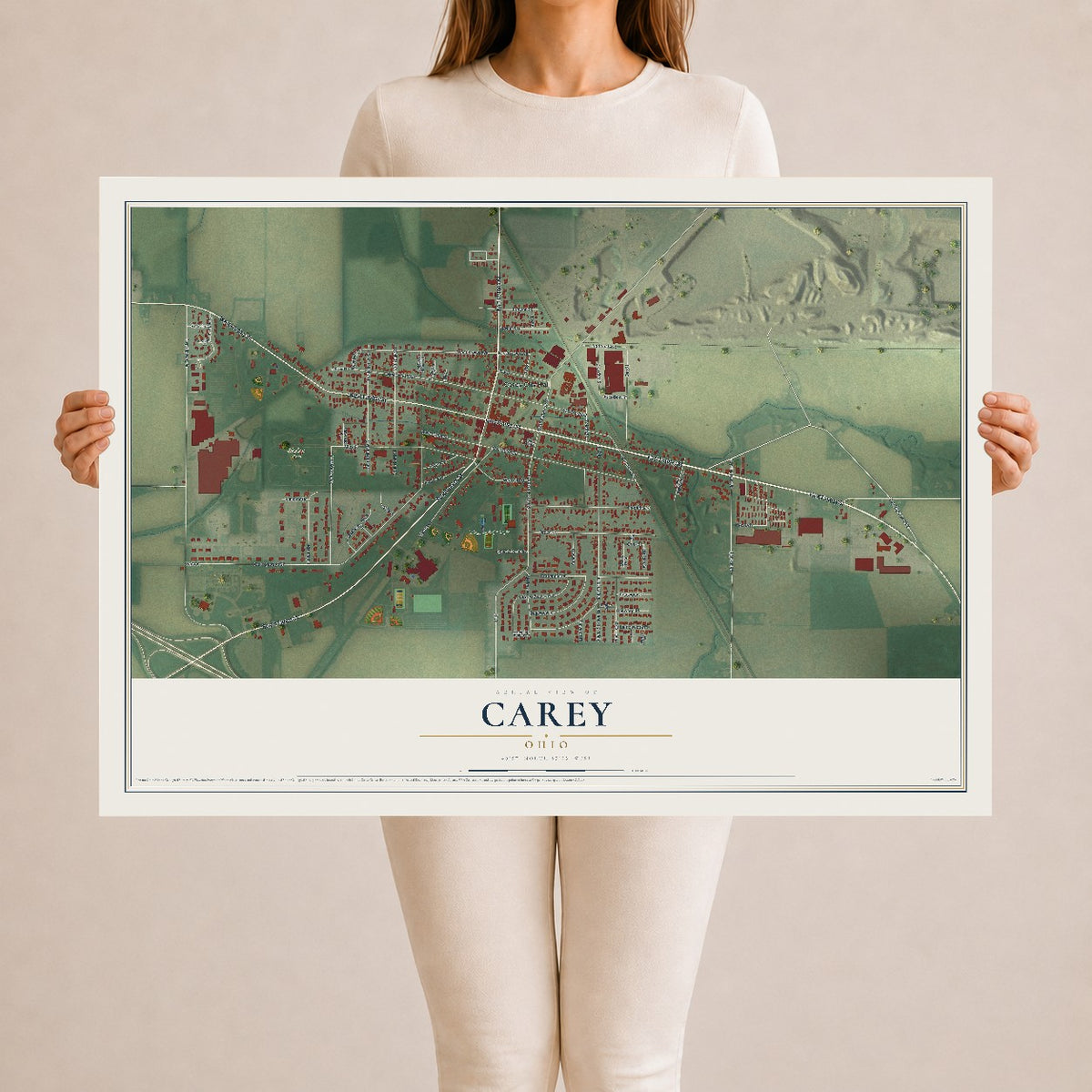 Map of Carey, Ohio, 24 x 36 inch unframed archival matte print