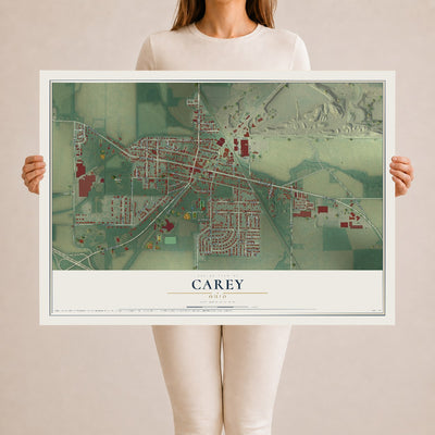 Map of Carey, Ohio, 24 x 36 inch unframed archival matte print