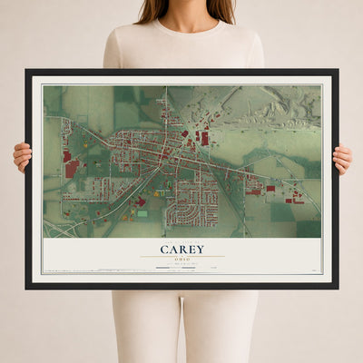 Map of Carey, Ohio, 24 x 36 inch print in a black wood frame