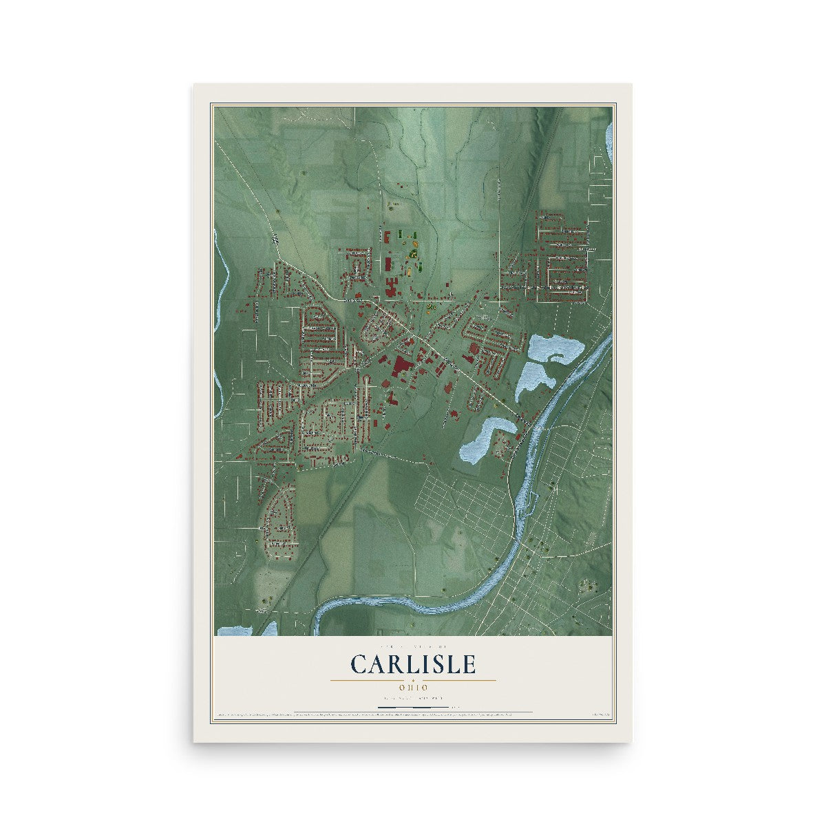 Map of Carlisle, Ohio, 12 x 18 inch unframed archival matte print