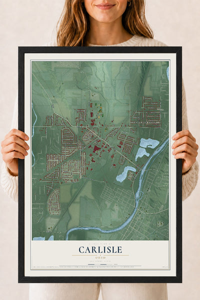 Map of Carlisle, Ohio, 18 x 24 inch print in a black wood frame