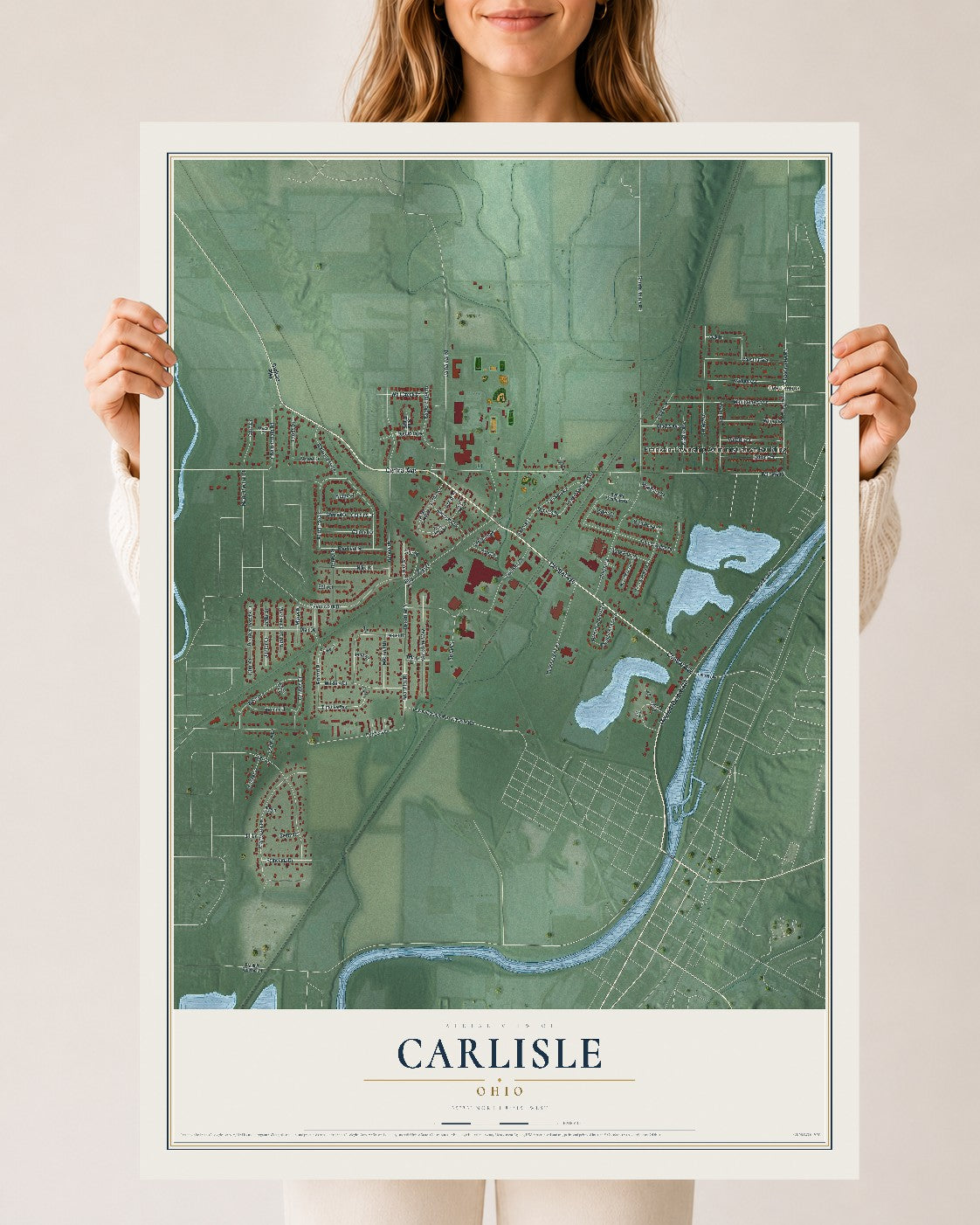Map of Carlisle, Ohio, 24 x 36 inch unframed archival matte print