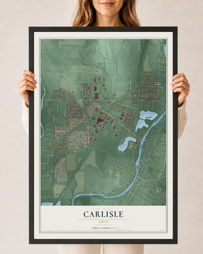 Map of Carlisle, Ohio, 24 x 36 inch print in a black wood frame