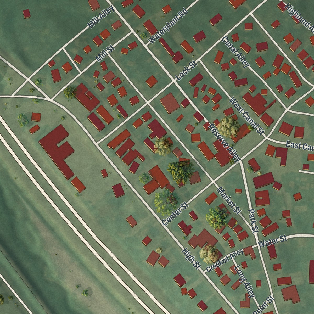 Close-up of the map of Carroll, Ohio print showing street and building detail
