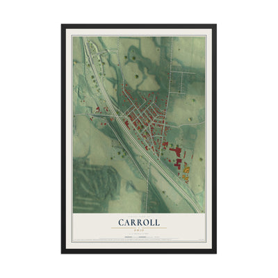 Map of Carroll, Ohio, 12 x 18 inch print in a black wood frame