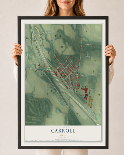 Map of Carroll, Ohio, 24 x 36 inch print in a black wood frame