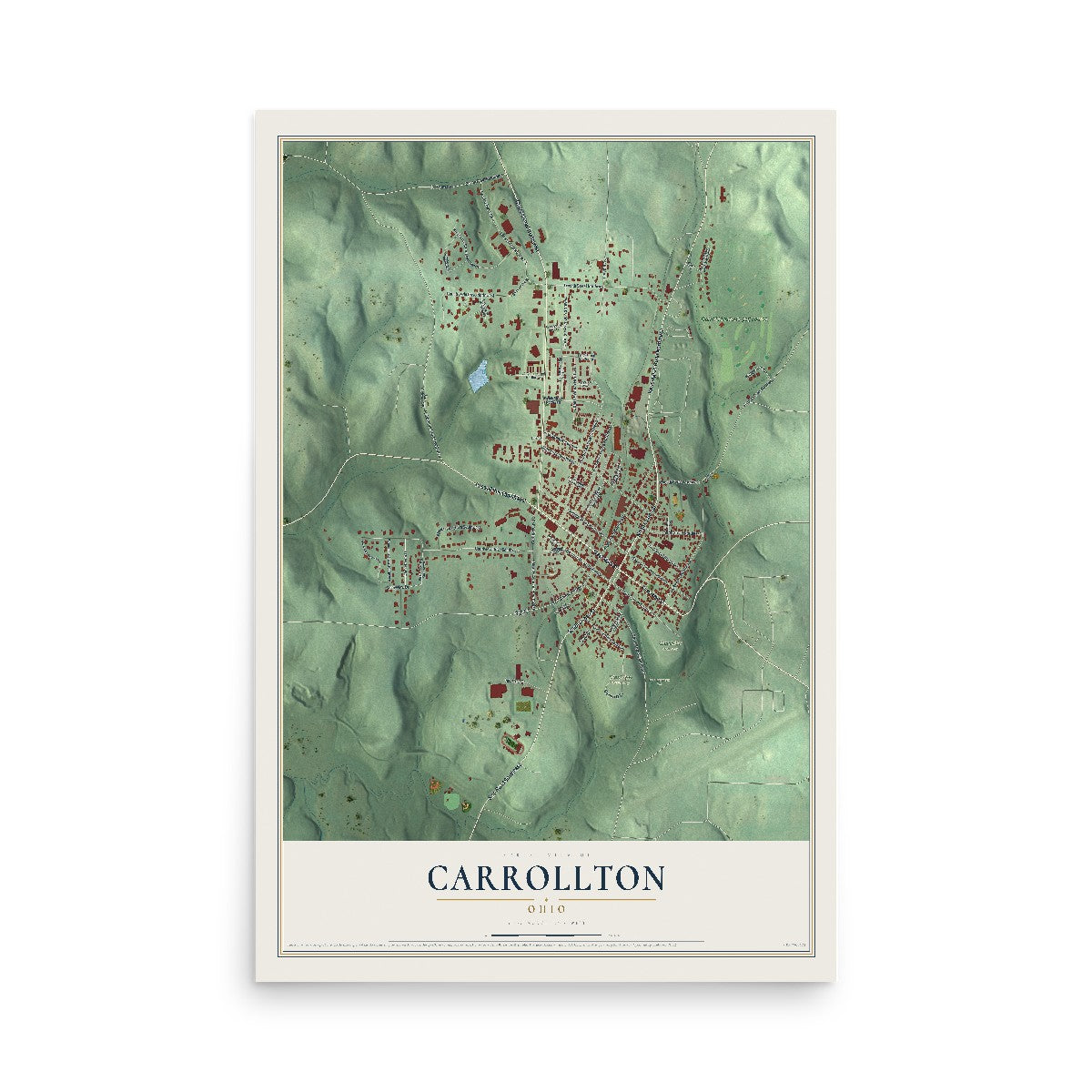 Map of Carrollton, Ohio, 12 x 18 inch unframed archival matte print