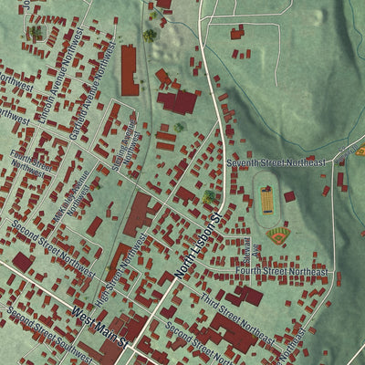 Close-up of the map of Carrollton, Ohio print showing street and building detail