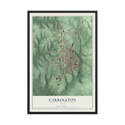 Map of Carrollton, Ohio, 12 x 18 inch print in a black wood frame