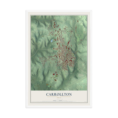 Map of Carrollton, Ohio, 12 x 18 inch print in a white wood frame