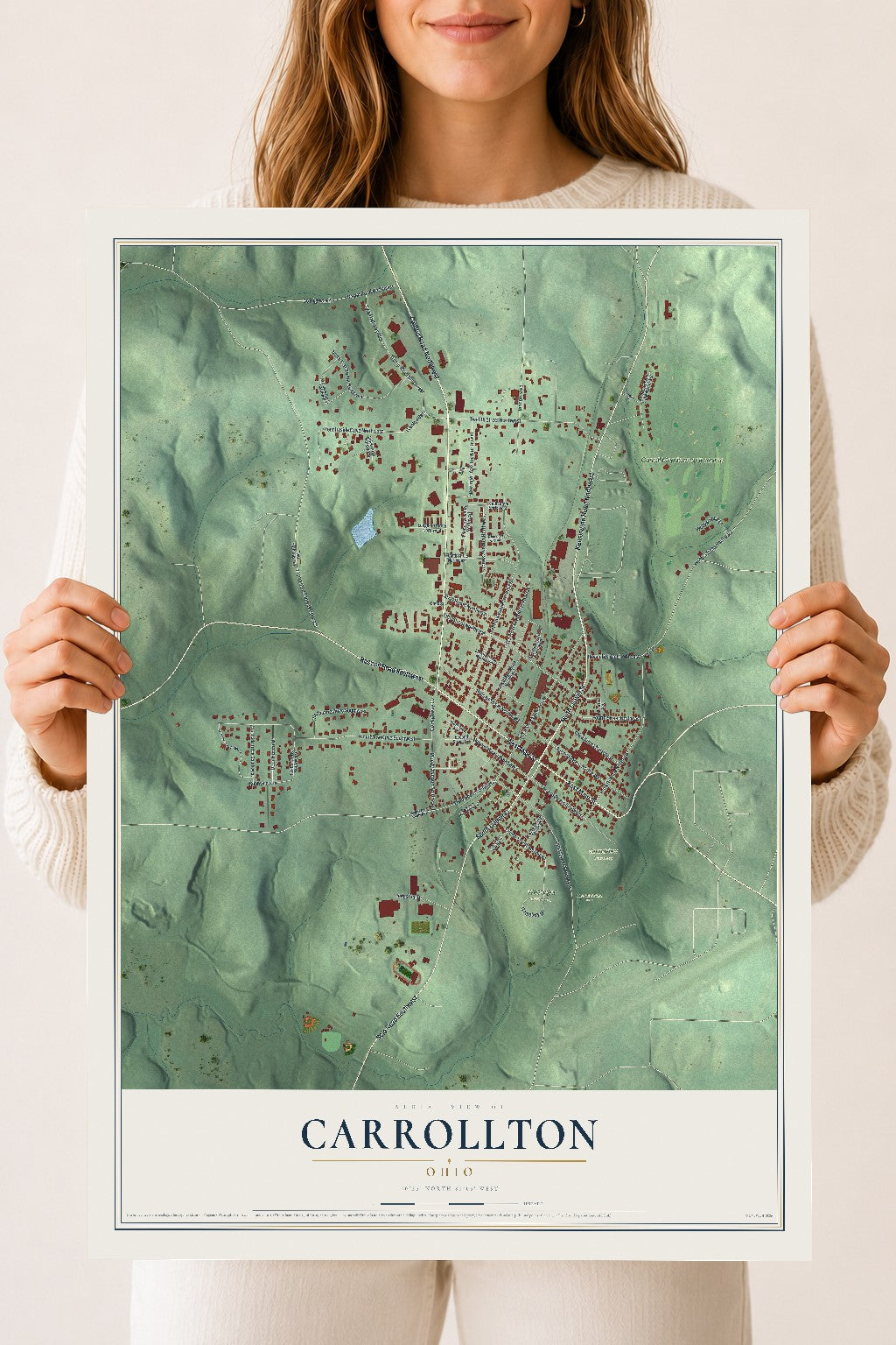Map of Carrollton, Ohio, 18 x 24 inch unframed archival matte print