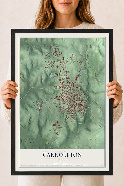 Map of Carrollton, Ohio, 18 x 24 inch print in a black wood frame