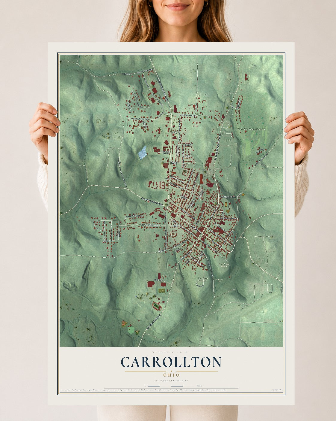 Map of Carrollton, Ohio, 24 x 36 inch unframed archival matte print