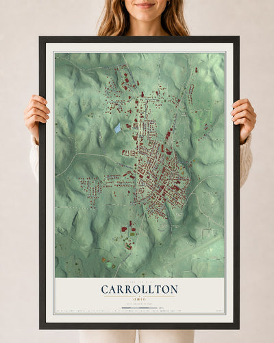 Map of Carrollton, Ohio, 24 x 36 inch print in a black wood frame