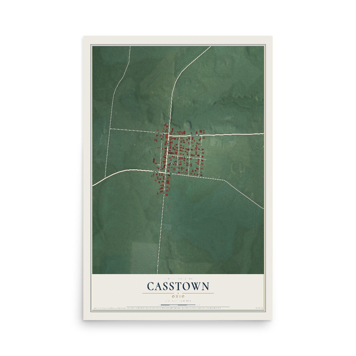 Map of Casstown, Ohio, 12 x 18 inch unframed archival matte print