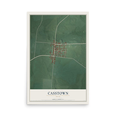 Map of Casstown, Ohio, 12 x 18 inch unframed archival matte print