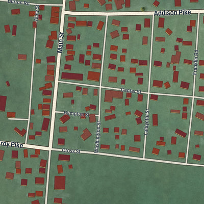 Close-up of the map of Casstown, Ohio print showing street and building detail