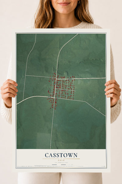 Map of Casstown, Ohio, 18 x 24 inch unframed archival matte print