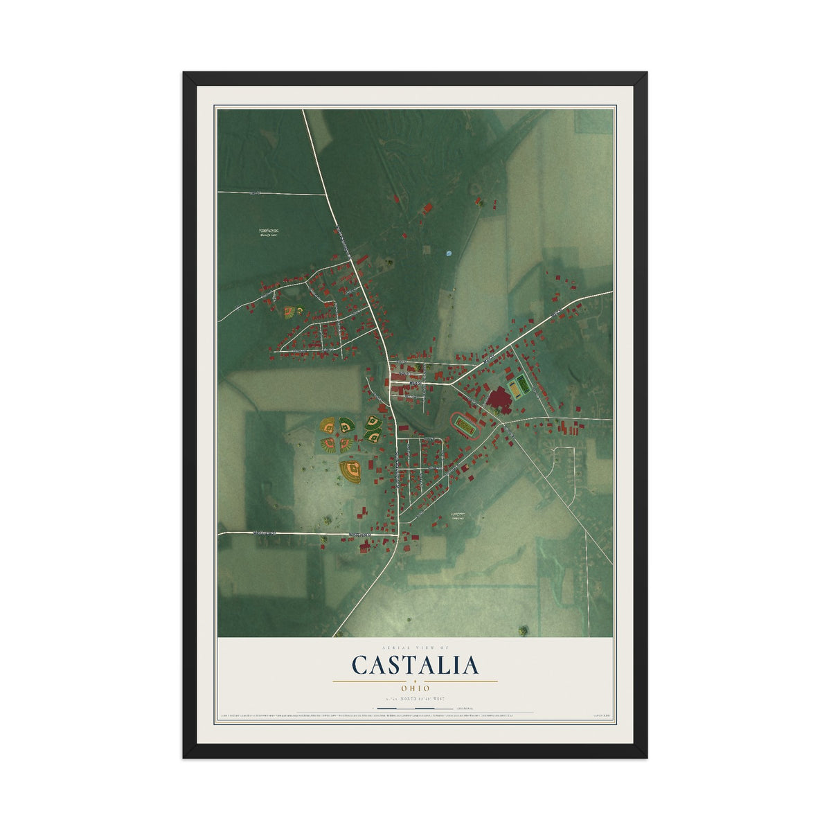 Map of Castalia, Ohio, 12 x 18 inch print in a black wood frame