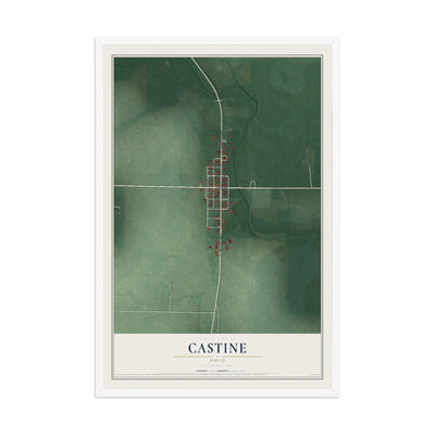 Map of Castine, Ohio, 12 x 18 inch print in a white wood frame