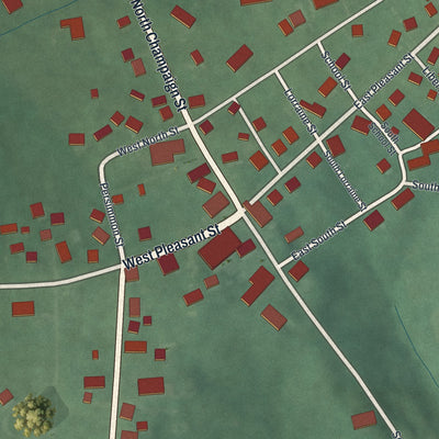 Close-up of the map of Catawba, Ohio print showing street and building detail