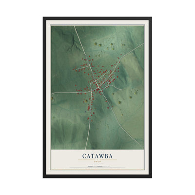 Map of Catawba, Ohio, 12 x 18 inch print in a black wood frame