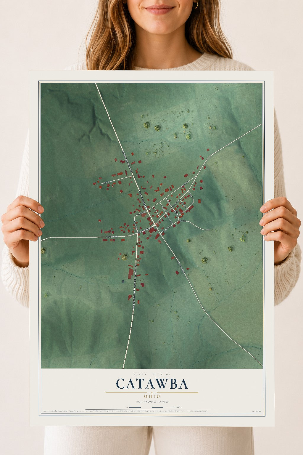 Map of Catawba, Ohio, 18 x 24 inch unframed archival matte print