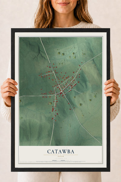 Map of Catawba, Ohio, 18 x 24 inch print in a black wood frame