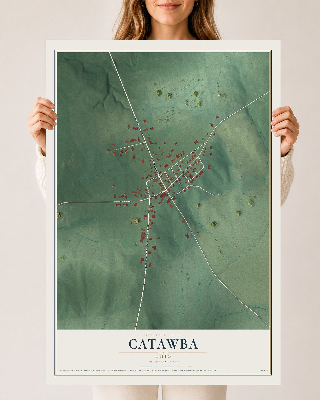 Map of Catawba, Ohio, 24 x 36 inch unframed archival matte print