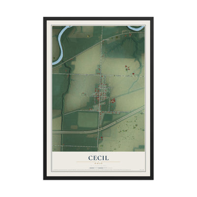Map of Cecil, Ohio, 12 x 18 inch print in a black wood frame