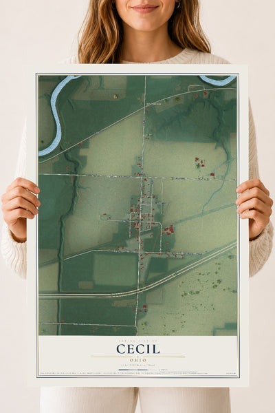 Map of Cecil, Ohio, 18 x 24 inch unframed archival matte print