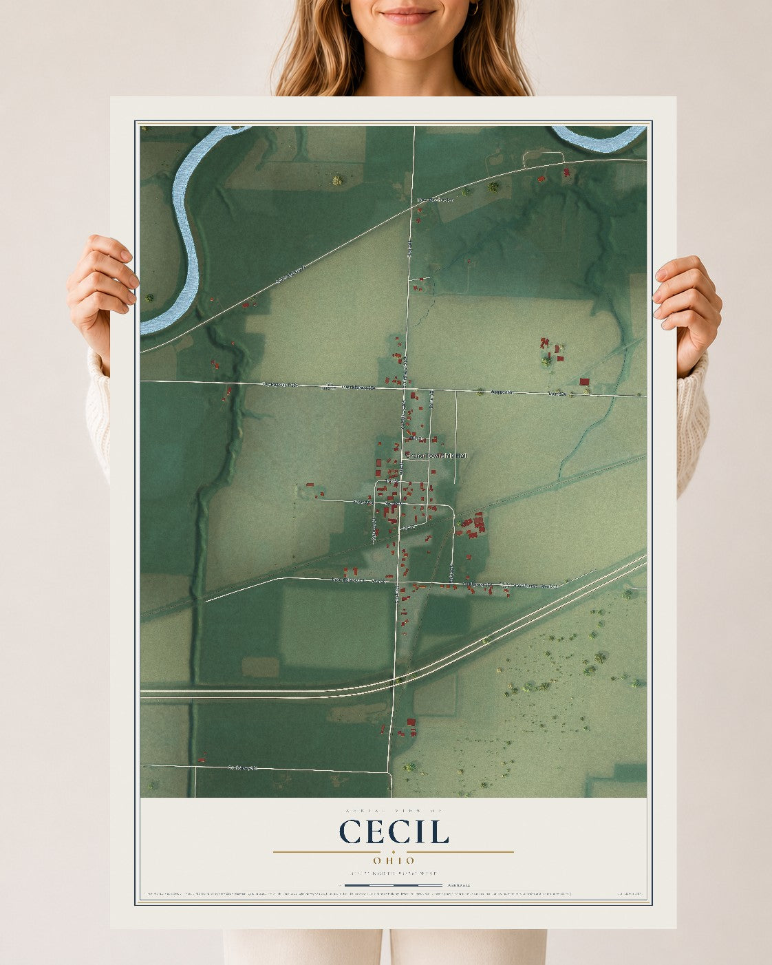 Map of Cecil, Ohio, 24 x 36 inch unframed archival matte print