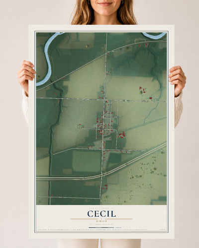 Map of Cecil, Ohio, 24 x 36 inch unframed archival matte print