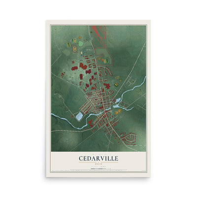 Map of Cedarville, Ohio, 12 x 18 inch unframed archival matte print