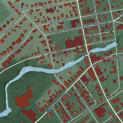 Close-up of the map of Cedarville, Ohio print showing street and building detail