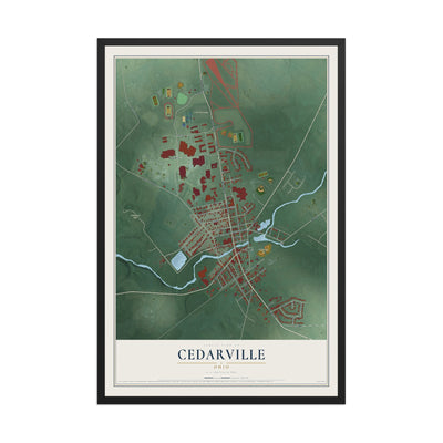 Map of Cedarville, Ohio, 12 x 18 inch print in a black wood frame